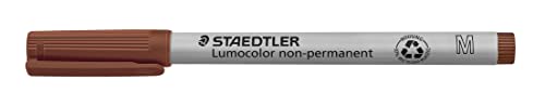 STAEDTLER Folienstift non-permanent Lumocolor, braun, wasserlöslich, Made in Germany, lange Lebensdauer, Rundspitze M ca. 1,0, 10 braune Universalstifte im Kartonetui, 315-7 von Staedtler