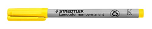 STAEDTLER Folienstift non-permanent Lumocolor, gelb, wasserlöslich, Made in Germany, lange Lebensdauer, Rundspitze M ca. 1,0, 10 gelbe Universalstifte im Kartonetui, 315-1 von Staedtler