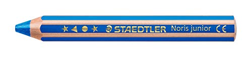 STAEDTLER Kindermalstift Noris Junior 140, Sechskantform, extra bruchsicher, perfekter erster Kindermalstift, 3in1 Bunt- Wachsmal und Aquarellstift in einem, 6 Stifte in blau, 140-3 von Staedtler