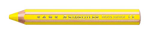 STAEDTLER Kindermalstift Noris Junior 140, Sechskantform, extra bruchsicher, perfekter erster Kindermalstift, 3in1 Bunt- Wachsmal und Aquarellstift in einem, 6 Stifte in gelb, 140-1 von Staedtler