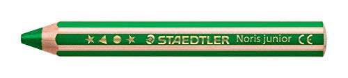 STAEDTLER Kindermalstift Noris Junior 140, Sechskantform, extra bruchsicher, perfekter erster Kindermalstift, 3in1 Bunt- Wachsmal und Aquarellstift in einem, 6 Stifte in grün, 140-5 von Staedtler