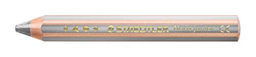 STAEDTLER Kindermalstift Noris Junior 140, Sechskantform, extra bruchsicher, perfekter erster Kindermalstift, 3in1 Bunt- Wachsmal und Aquarellstift in einem, 6 Stifte in silber, 140-81 von Staedtler