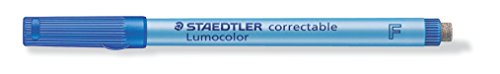 STAEDTLER Lumocolor 305 F-3 correctable Folienstift F-Spitze, circa 0.6 mm, 10 Stück im Kartonetui, blau von Staedtler