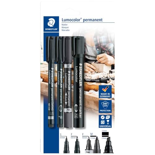 STAEDTLER Lumocolor 60 BK permanent marker Set mit unterschiedlichen Spitzen, 4 Stück auf Blisterkarte, Weiß, 1 Stück (1er Pack) von STAEDTLER