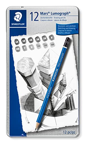 STAEDTLER Mars 100 G12 Zeichenbleistift Lumograph, Sechskantform, unglaublich bruchfeste Premium-Bleistifte, hohe Qualität, 12 Härtegrade, Metalletui von Staedtler