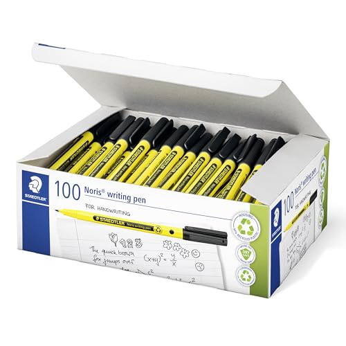 STAEDTLER Noris writing pen 307 Fineliner, Gehäuse aus 97% recyceltem Plastik gemäß ISO 14021, Fineliner in Schulbox, schwarz, 100 ST, 307-9 C100 von STAEDTLER