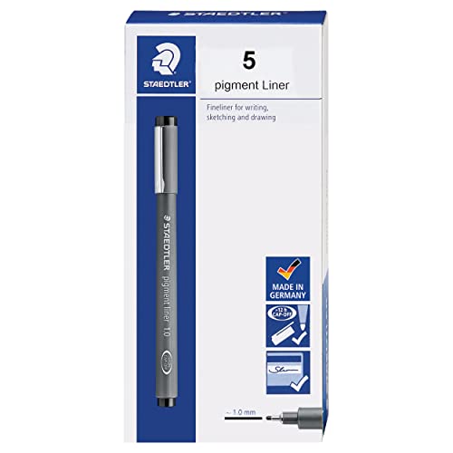 STAEDTLER Pigment Liner, Fineliner Pen for Drawing, Drafting, Journaling, 1.0mm, Black, Box of 5 Pens, 308 10-9 von Staedtler