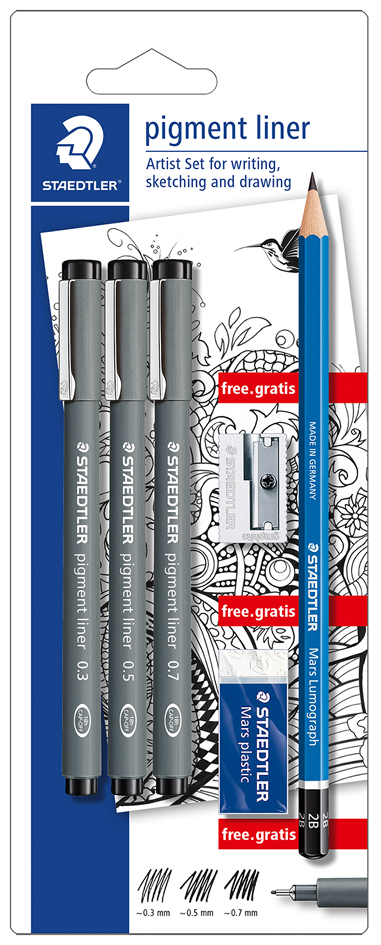 STAEDTLER Pigmentliner , Artist Set, , schwarz, Blisterkarte von Staedtler