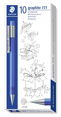 STAEDTLER STAEDTLER 777 05-33 Druckbleistift graphite gefüllt mit B-Minen, Minendurchmesser 0,5 mm, Schaftfarbe: frosted blau, 10 Stück im Kartonetui von Staedtler