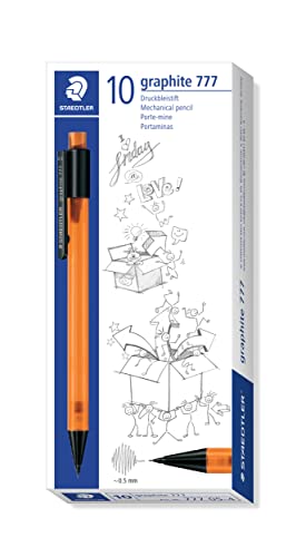 STAEDTLER STAEDTLER 777 05-4 Druckbleistift graphite gefüllt mit B-Minen, Minendurchmesser 0,5 mm, Schaftfarbe: orange, 10 Stück im Kartonetui von Staedtler