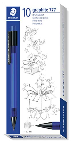 STAEDTLER STAEDTLER 777 07-3 Druckbleistift graphite gefüllt mit B-Minen, Minendurchmesser 0,7 mm, Schaftfarbe: blau, 10 Stück im Kartonetui von Staedtler