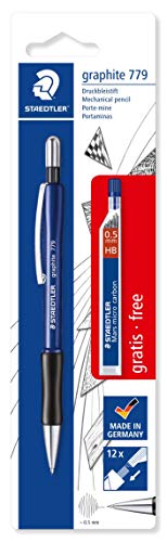 STAEDTLER STAEDTLER 7795ABK25D Druckbleistift graphite und 1 ST Feinminendose (HB) gratis gefüllt mit B-Minen, Minendurchmesser 0,5 mm, Schaftfarbe: schwarz, Blisterkarte von Staedtler