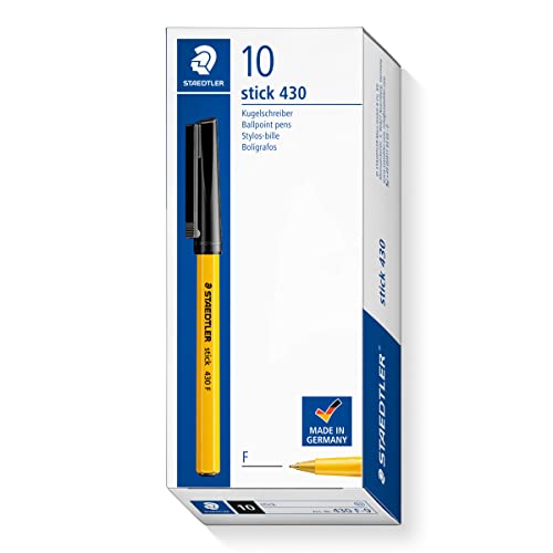 STAEDTLER – Stick 430 – Kugelschreiber feine Spitze schwarz / gelb, 10 Stück (1er Pack) von Staedtler