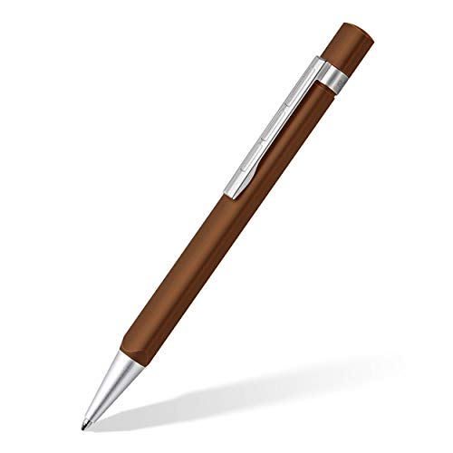 STAEDTLER TRX 440TRX7B-9ST Kugelschreiber (ergonomische Dreikantform, matte, samtweiche Aluminium-Oberfläche, Metallclip, Standard Großraummine, Strichstärke: B, Schreibfarbe: schwarz) braun von Staedtler