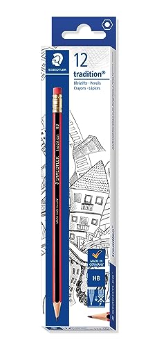 STAEDTLER Traditionsbleistifte HB, mit Radiergummi in Klarsichtverpackung HB 12er-Pack Schwarz von Staedtler