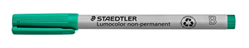 STAEDTLER Universalstift Lumocolor non-permanent, grün, breite Keilspitze ca. 1,0 - 2,5 mm, feucht abwischbar, für fast alle Oberflächen, 10 grüne Folienstifte im Kartonetui, 312-5 von Staedtler