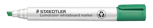 STAEDTLER Whiteboard Marker Lumocolor, grün, trocken und rückstandsfrei abwischbar, Keilspitze ca. 2 oder 5 mm, hohe Qualität Made in Germany, 10 grüne Marker, 351 B-5 von Staedtler