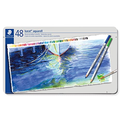 STAEDTLER aquarell Buntstifte karat aquarell, wasservermalbare, weiche und farbintensive Mine, für unterschiedliche Trocken- und Nasstechniken, 48 Aquarellstifte im Metalletui, 125 M48 von Staedtler