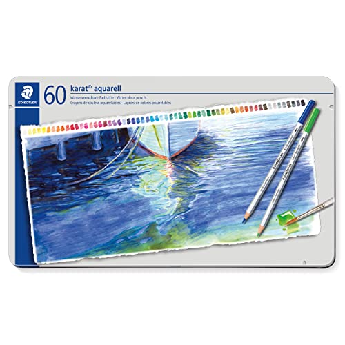 STAEDTLER aquarell Buntstifte karat aquarell, wasservermalbare, weiche und farbintensive Mine, für unterschiedliche Trocken- und Nasstechniken, 60 Aquarellstifte im Metalletui, 125 M60 von Staedtler