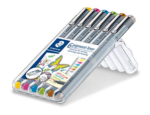 STAEDTLER bunte pigment liner, dokumentenechte Pigmenttinte, lange Metallspitze, Linienbreite 0,5mm, lange Lebensdauer, 6 Liner in 6 unterschiedlichen Farben, 30805S2SB6 von Staedtler