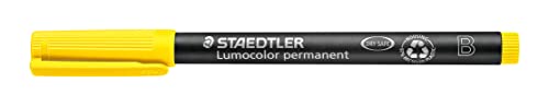 STAEDTLER permanent Marker Lumocolor, gelb, Keilspitze ca. 1,0 - 2,5 mm, wisch- und wasserfest, Made in Germany, lange Lebensdauer, 10 gelbe Universalstifte im Kartonetui, 314-1 von Staedtler