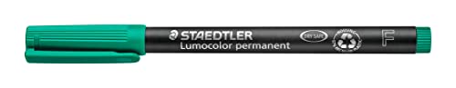 STAEDTLER permanent Marker Lumocolor, grün, F-Spitze Linienbreite ca. 0,6 mm, wisch- und wasserfest, Made in Germany, nachfüllbar, lange Lebensdauer, 10 grüne Universalstifte im Kartonetui, 318-5 von Staedtler