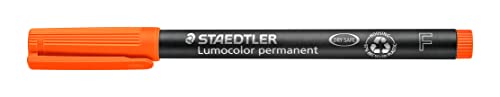 STAEDTLER permanent Marker Lumocolor, orange, F-Spitze Linienbreite ca. 0,6 mm, wisch- und wasserfest, Made in Germany, lange Lebensdauer, 10 orange Universalstifte im Kartonetui, 318-4 von Staedtler