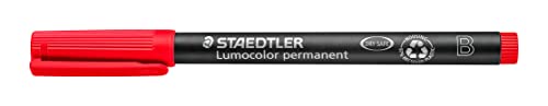 STAEDTLER permanent Marker Lumocolor, rot, Keilspitze ca. 1,0 - 2,5 mm, wisch- und wasserfest, Made in Germany, nachfüllbar, lange Lebensdauer, 10 rote Universalstifte im Kartonetui, 314-2 von Staedtler