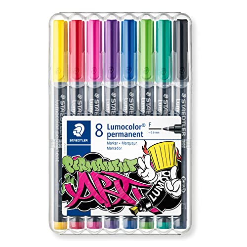 STAEDTLER permanent Marker Lumocolor permanent ART, für fast alle Oberflächen, wisch- und wasserfest, F-Spitze Linienbreite 0,6 mm, nachfüllbar, 8 Universalstifte in sortierten Farben, 318 WP8-1 STAEDTLER permanent Marker Lumocolor permanent ART, für fast alle Oberflächen, wisch- und wasserfest, F-Spitze Linienbreite 0,6 mm, nachfüllbar, 8 Universalstifte in sortierten Farben, 318 WP8-1 von STAEDTLER