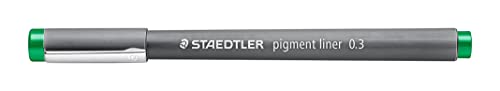 STAEDTLER pigment liner, grün, Linienbreite 0,3 mm, dokumentenechte Pigmenttinte, lange Metallspitze, lange Lebensdauer, 10 Fineliner im Kartonetui, 308 03-5 von Staedtler