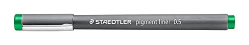 STAEDTLER pigment liner, grün, Linienbreite 0,5 mm, dokumentenechte Pigmenttinte, lange Metallspitze, lange Lebensdauer, 10 Fineliner im Kartonetui, 308 05-5 von Staedtler