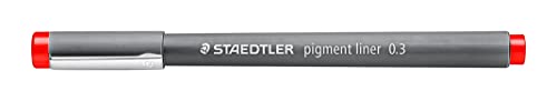 STAEDTLER pigment liner, rot, Linienbreite 0,3 mm, dokumentenechte Pigmenttinte, lange Metallspitze, lange Lebensdauer, 10 Fineliner im Kartonetui, 308 03-2 von Staedtler