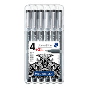 STAEDTLER pigment liner 308 Fineliner schwarz 0,05 + 0,1 + 0,3 + 0,5 + 0,8 mm, 6 St. von Staedtler