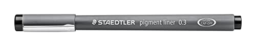 STAEDTLER schwarzer pigment liner, Linienbreite 0,3 mm, dokumentenechte Pigmenttinte, lange Metallspitze, lange Lebensdauer, 10 Fineliner im Kartonetui, 308 03-9 von Staedtler