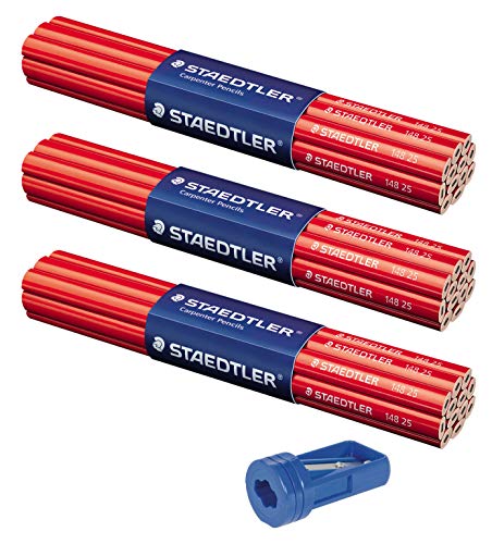 Staedtler 148 25 Zimmermannbleistift oval, Strichbreiten von 1-2 mm, Länge 243 mm, ungespitzt (36er-Pack + Spitzer) von Staedtler