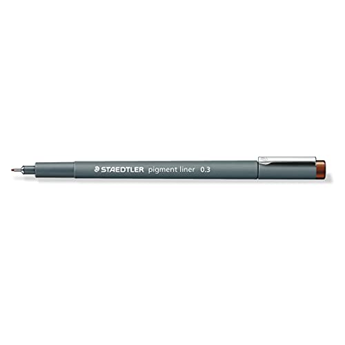 Staedtler 308 03-76 VE Pigment Liner (Fineliner mit hochwertiger Pigmenttinte, wasserfest, lichtbeständig, dokumentenecht, Linienbreite 0,3 mm, Etui mit 10 Pigment Linern) braun von Staedtler