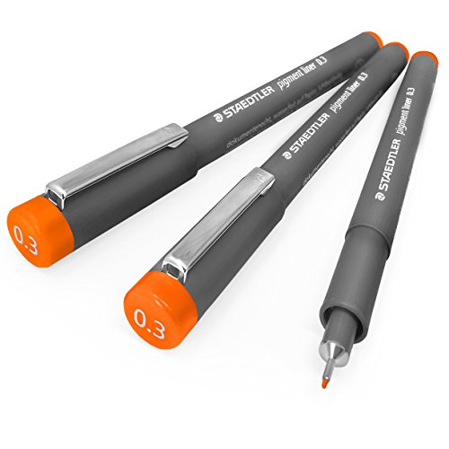 Staedtler 308 Pigment Liner Fineliner, 0,3 mm – Pack von 3 – Orange von Staedtler