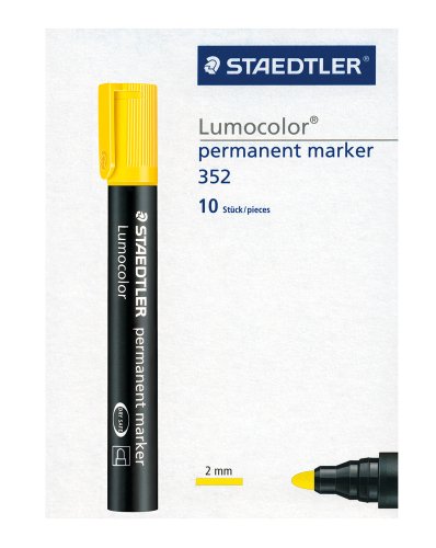 Staedtler 352-1 Lumocolor Marker permanent Rundspitze, 2 mm, 10 Stück, gelb von Staedtler
