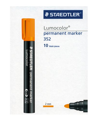 Staedtler 352-4 Lumocolor Marker permanent Rundspitze, 2 mm, 10 Stück, orange von Staedtler