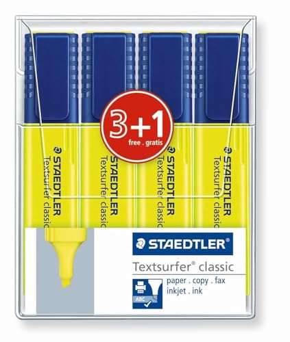 Staedtler 364-1 WP4P Textsurfer classic sortenrein, 4 Stück im Weichplastiketui, gelb von Staedtler