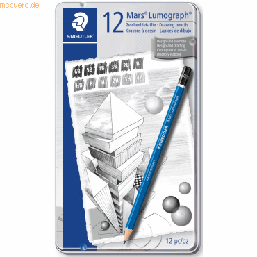 Staedtler Bleistift Mars Lumograph im Metalletui 12 Stifte verschieden Staedtler Bleistift Mars Lumograph im Metalletui 12 Stifte verschieden von Staedtler