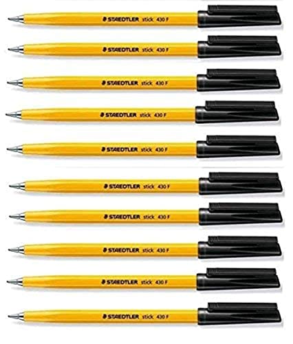 Staedtler Kugelschreiber „Stick 430“, fein, 0,3 mm, schwarz, regelmäßiger Tintenfluss (10 Stück), lose von Staedtler