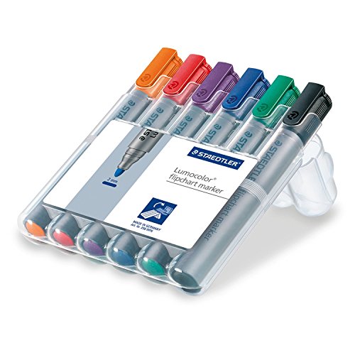 Staedtler Lumocolor 356 WP6 Flipchart-Marker, Rundspitze ca. 2 mm Linienbreite, Set mit 6 Farben, ideal für Flipchart-Blöcke, farbintensiv, geruchsarm, hohe Qualität (5er Pack) von Staedtler