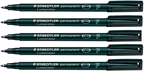 Staedtler Lumocolor Fein-Permanent-Marker – wasserdicht, wischfest, schnelltrocknend, CD, DVD, OHP, Schwarz, 5 Stück von Staedtler