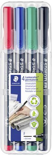 Staedtler Lumocolor permanent F DRY SAFE 318 WP4 Permanentmarker Rot, Blau, Grün, Schwarz wasserfes von Staedtler