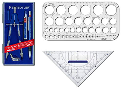 Staedtler Mars Comfort, Zeichenset (Zirkel + Kreisschablone + Geodreieck) von Staedtler