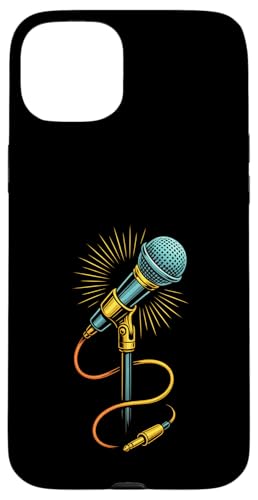 Kabelgebundenes Retro-Mikrofon mit strahlenden Audiokabeln Hülle für iPhone 15 Plus von Stage Shine Studio
