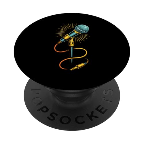 Kabelgebundenes Retro-Mikrofon mit strahlenden Audiokabeln PopSockets Klebender PopGrip Kabelgebundenes Retro-Mikrofon mit strahlenden Audiokabeln PopSockets Klebender PopGrip von Stage Shine Studio