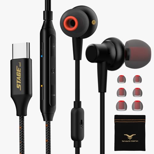 USB C In-Ear Kopfhörer mit Super Bass und 7.1 Surround Modus, Typ C Kopfhörer HiFi-Klang Headset mit Mikrofon für Samsung Galaxy S23 S22 S21 S20 Ultra Plus iPhone 15 Serie iPad Pro Air 4 Mini 6 Huawei von StageSound