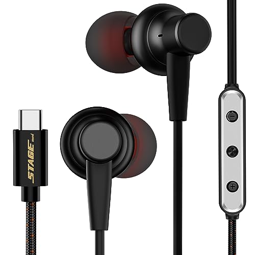 USB C Kopfhörer mit Kabel, Magnetische In-Ear kopfhörer Kompatibel mit iPhone 15 Pro Plus Samsung Galaxy S23 S22 S21 S20 Ultra Note 10 20 S20 FE A53, HiFi-Klang USB Typ C Headset mit Mikrofon von StageSound